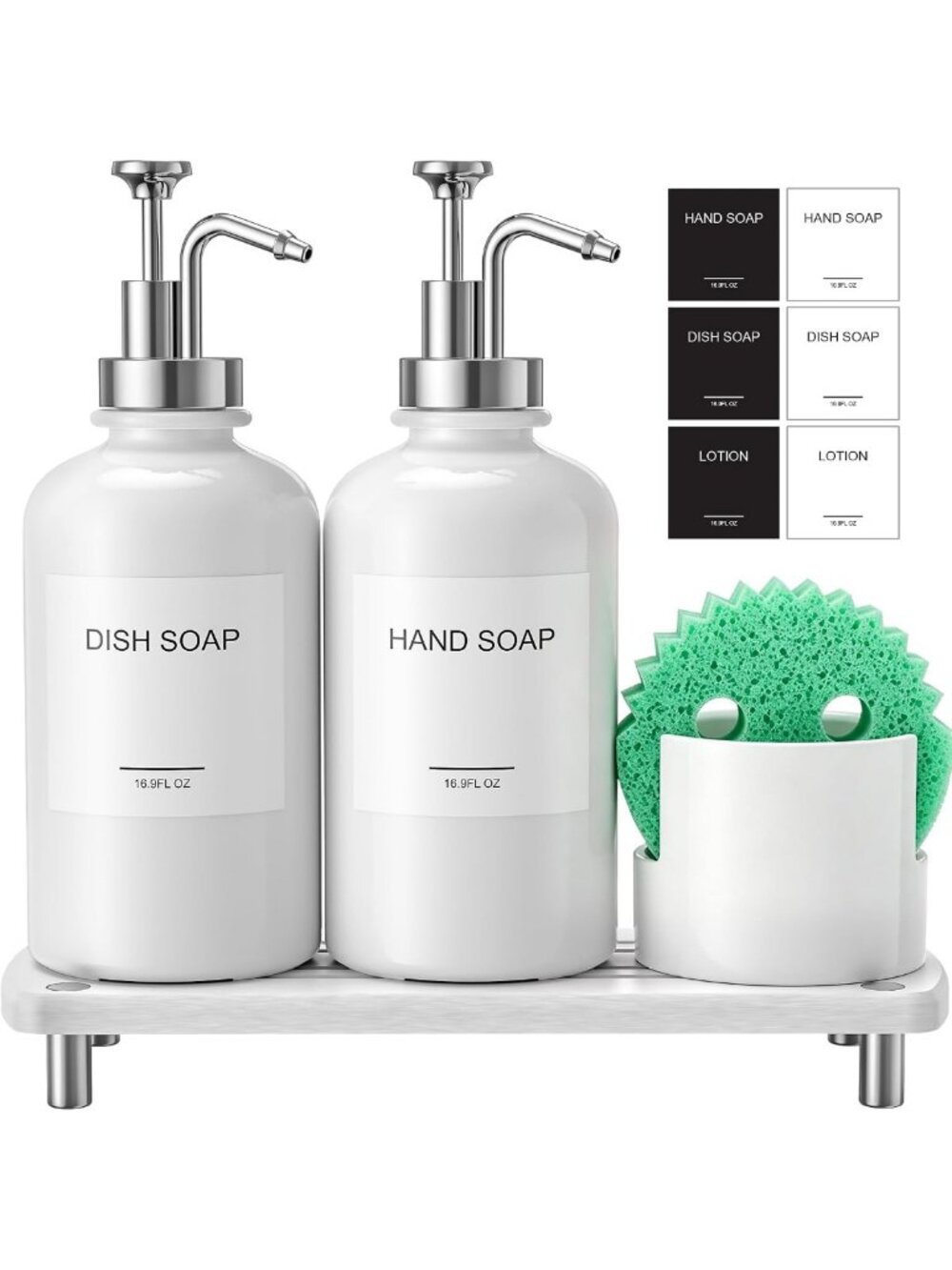 Stylish Kitchen Soap Dispenser Set with Ceramic Sponge Holder - Home Essentials
